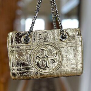 Tory Burch Mini Fleming Soft Metallc Chain quilted tote bag - Authentic